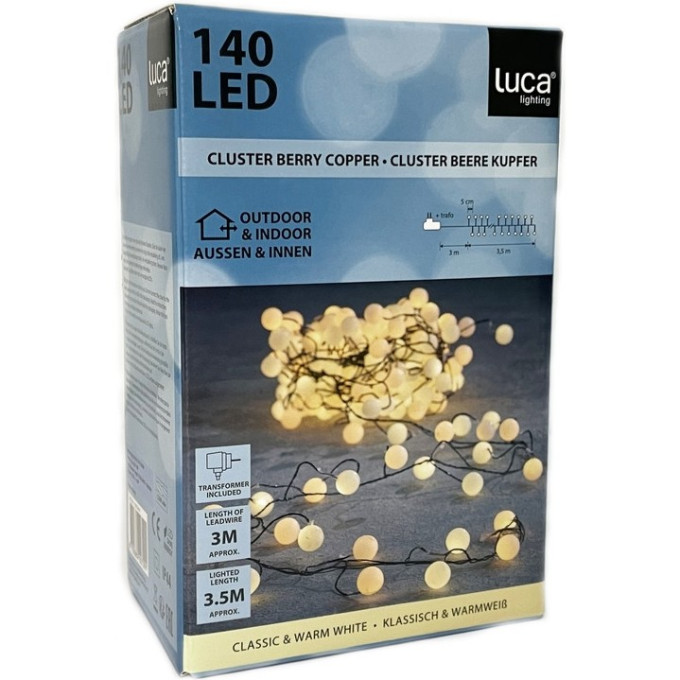 Гирлянда кластер-ягодки LUCA LIGHTING на зеленом проводе, теплый белый свет 140 ламп, 8 функций, 350 см 85410